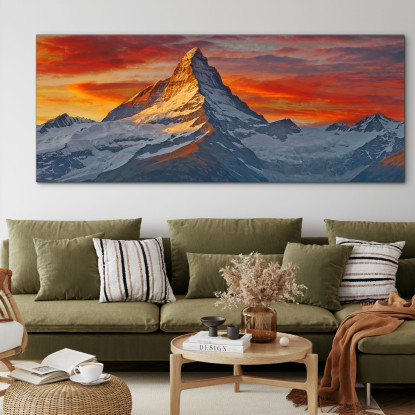 Quadro Montagne Il Tramonto Illumina Le Nuvole Sulla Cima Della Montagna Innevata mow35 quadro stampato su tela