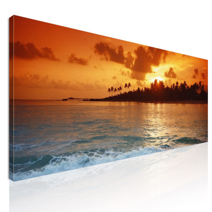 Quadro Paesaggio Mare Tramonto Tropicale Su Spiaggia Con Palme seal4 quadro stampato su tela