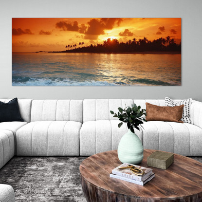 Quadro Paesaggio Mare Tramonto Tropicale Su Spiaggia Con Palme seal4 quadro stampato su tela