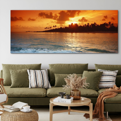 Quadro Paesaggio Mare Tramonto Tropicale Su Spiaggia Con Palme seal4 quadro stampato su tela