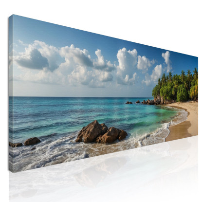 Quadro Paesaggio Mare Spiaggia Tropicale Con Palme E Mare Turchese seal7 quadro stampato su tela