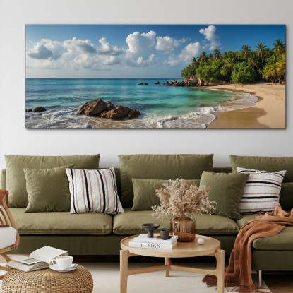 Quadro Paesaggio Mare Spiaggia Tropicale Con Palme E Mare Turchese seal7 quadro stampato su tela