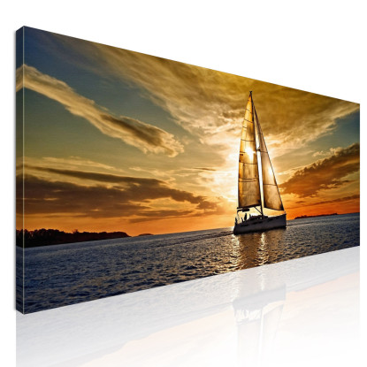 Quadro Paesaggio Mare Paesaggio Marittimo Con Barca E Tramonto seal14 quadro stampato su tela