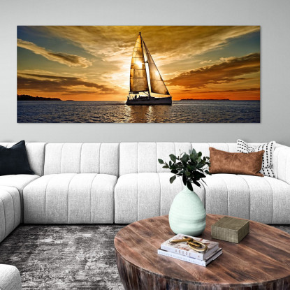 Quadro Paesaggio Mare Paesaggio Marittimo Con Barca E Tramonto seal14 quadro stampato su tela