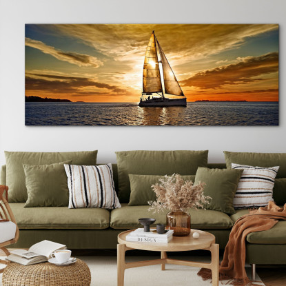 Quadro Paesaggio Mare Paesaggio Marittimo Con Barca E Tramonto seal14 quadro stampato su tela