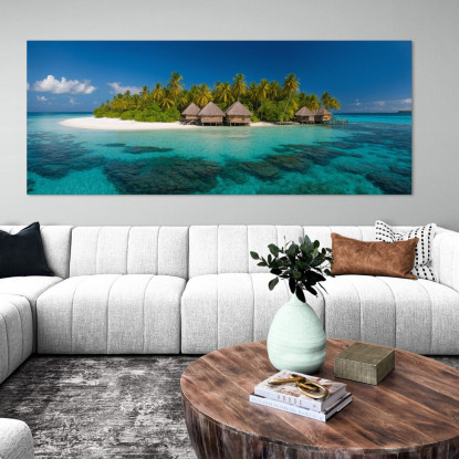 Quadro Paesaggio Mare Isola Tropicale Con Bungalow Su Acqua Turchese seal21 quadro stampato su tela