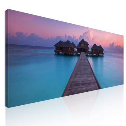 Quadro Paesaggio Mare Tramonto Incantevole Con Bungalow Alle Maldive seal22 quadro stampato su tela