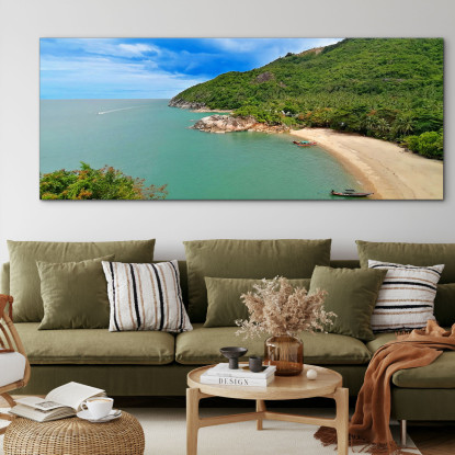 Quadro Paesaggio Mare Vista Di Koh Phangan Con Spiaggia Tranquilla E Colline Verdi seal26 quadro stampato su tela