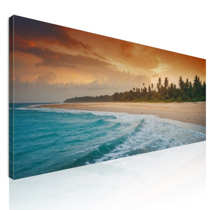 Quadro Paesaggio Mare Cielo Colorato E Palme Su Spiaggia Tropicale Al Tramonto seal28 quadro stampato su tela