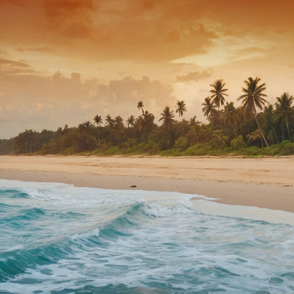 Quadro Paesaggio Mare Cielo Colorato E Palme Su Spiaggia Tropicale Al Tramonto seal28 quadro stampato su tela