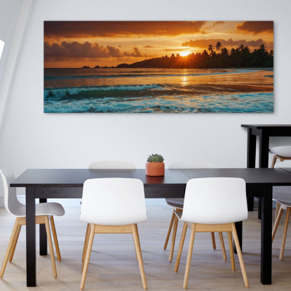 Quadro Paesaggio Mare Spiaggia Tropicale Al Tramonto Con Palme E Onde seal29 quadro stampato su tela