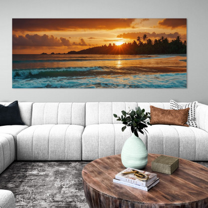 Quadro Paesaggio Mare Spiaggia Tropicale Al Tramonto Con Palme E Onde seal29 quadro stampato su tela