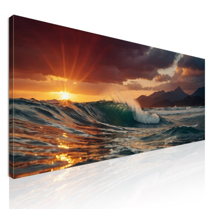 Quadro Paesaggio Mare Onde Al Tramonto E Montagne Maestose seal31 quadro stampato su tela