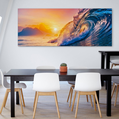 Quadro Paesaggio Mare Onde Al Tramonto Con Vista Montagne seal32 quadro stampato su tela