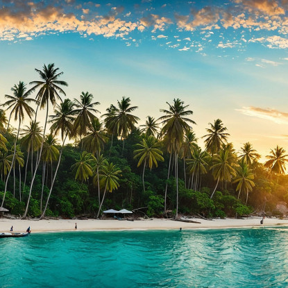 Quadro Paesaggio Mare Palme E Acque Chiare In Un Paradiso Tropicale seal37 quadro stampato su tela