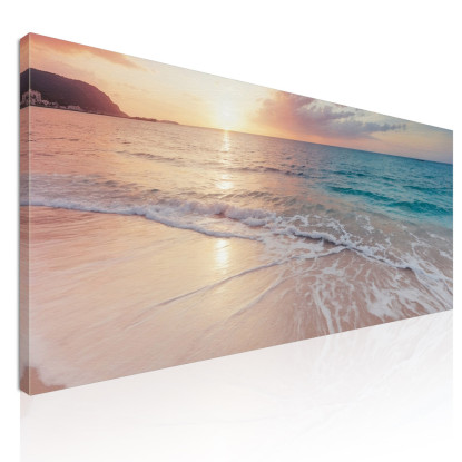 Quadro Paesaggio Mare Spiaggia Serene Al Tramonto Con Onde E Cielo Rosato seal40 quadro stampato su tela