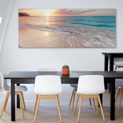 Quadro Paesaggio Mare Spiaggia Serene Al Tramonto Con Onde E Cielo Rosato seal40 quadro stampato su tela