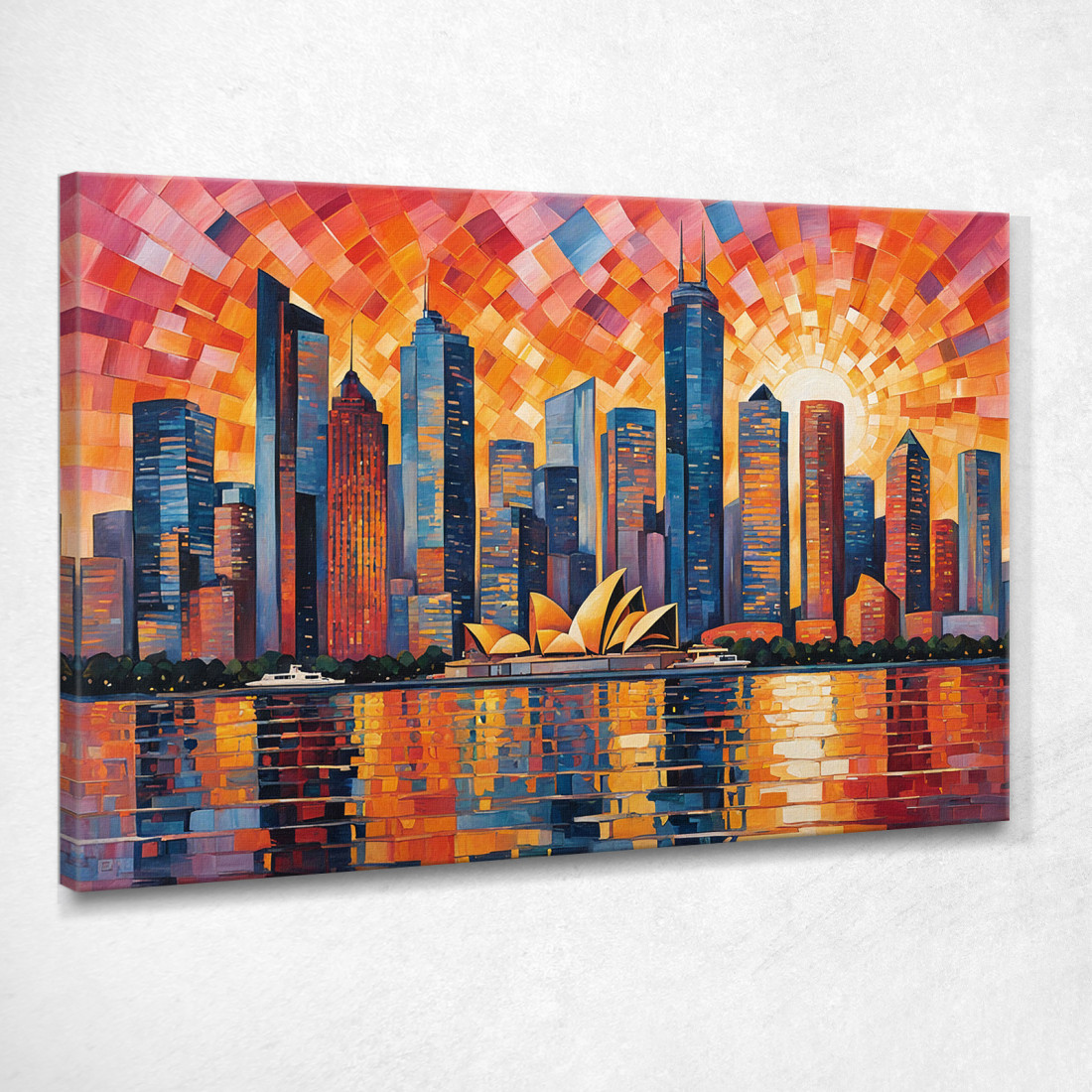 Pintura Moderna Ciudad Abstracta Paisaje Urbano Abstracto Al Atardecer Con La Ópera De Sydney cuadro en lienzo