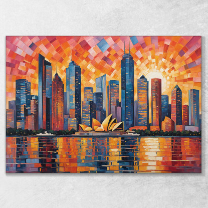 Pintura Moderna Ciudad Abstracta Paisaje Urbano Abstracto Al Atardecer Con La Ópera De Sydney cuadro en lienzo