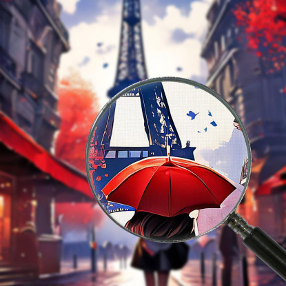 Peinture Moderne Ville Abstraite Femme Avec Parapluie Rouge Marchant À Paris Avec Vue Sur La Tour Eiffel tableau impression sur