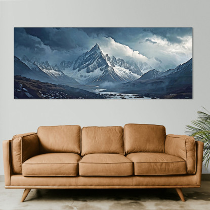 Tableau Sur Toile Montagnes Montagnes Enneigées Perçant Les Brumes Avec Des Pics Déchiquetés Et Des Structures Rocheuses Sous Un