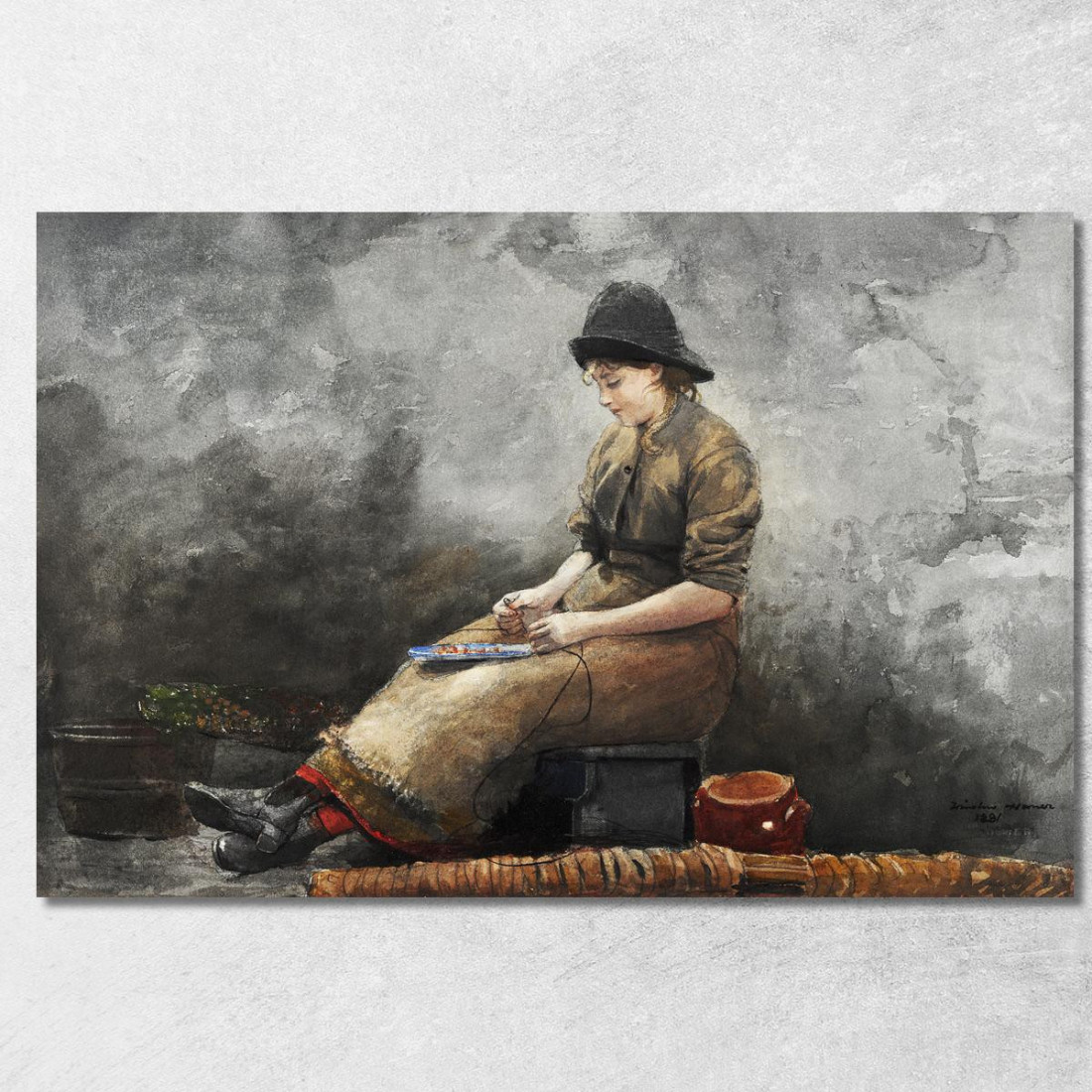 Una Pescatrice Con Lenze Da Innesco Winslow Homer quadro stampato su tela