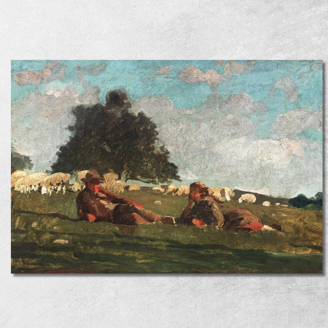 Ragazzo E Ragazza In Un Campo Con Pecore Winslow Homer quadro stampato su tela