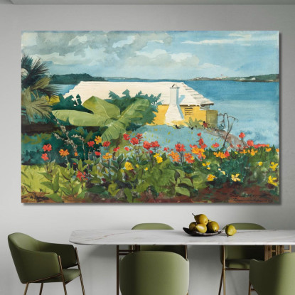 Jardín De Flores Y Bungalow Bermudas Winslow Homer cuadro en lienzo