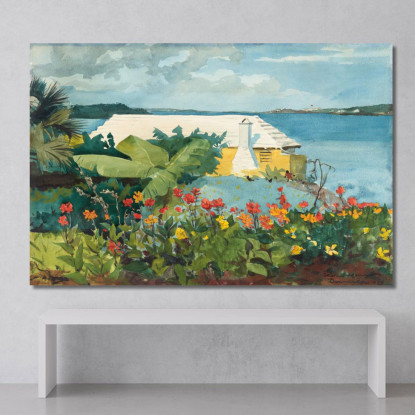 Jardín De Flores Y Bungalow Bermudas Winslow Homer cuadro en lienzo