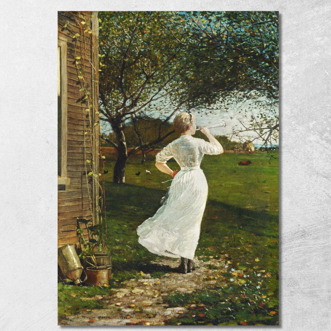 Le Cor Du Dîner Soufflant Du Cor Au Bord De La Mer Winslow Homer tableau impression sur toile