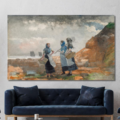 Trois Filles De Pêcheur Tynemouth Winslow Homer tableau impression sur toile