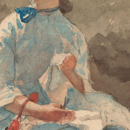 Junge Frau Beim Nähen Winslow Homer drucken auf leinwand