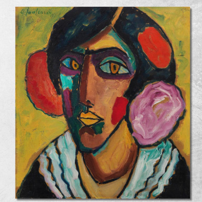 Testa Di Donna Con Fiori Tra I Capelli Alexej von Jawlensky avj31 quadro stampato su tela