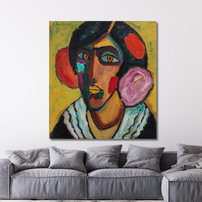 Testa Di Donna Con Fiori Tra I Capelli Alexej von Jawlensky avj31 quadro stampato su tela