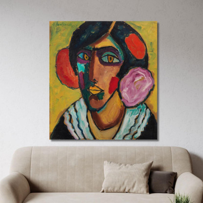 Testa Di Donna Con Fiori Tra I Capelli Alexej von Jawlensky avj31 quadro stampato su tela