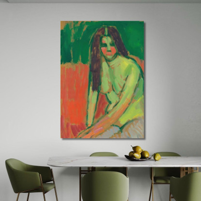 Figura Seminuda Con Capelli Lunghi Seduta Piegata Alexej von Jawlensky avj88 quadro stampato su tela