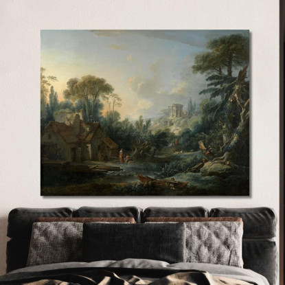 Paesaggio Con Mulino Ad Acqua François Boucher fbc43 quadro stampato su tela