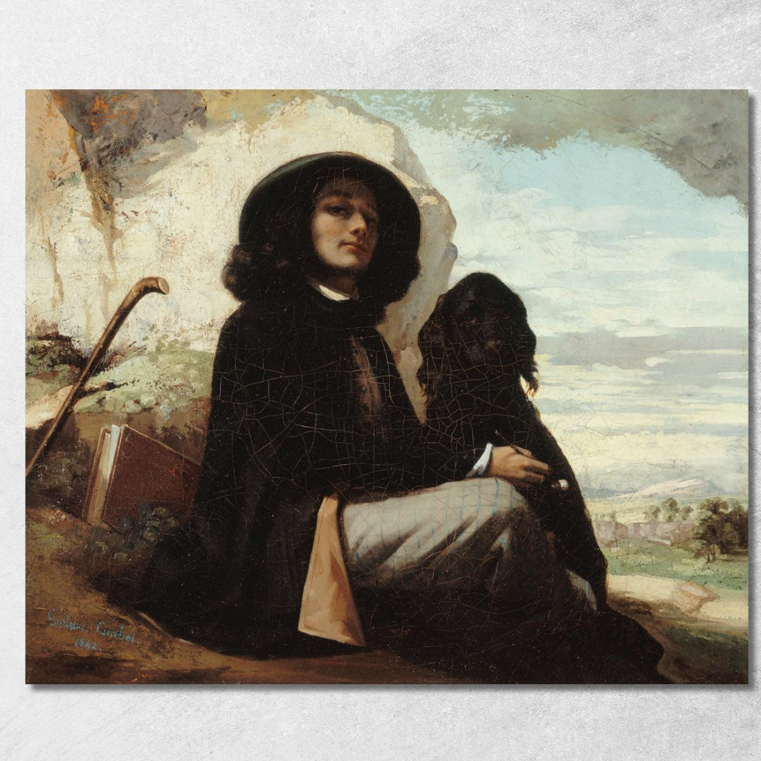 Autoritratto Detto Courbet Con Un Cane Nero Gustave Courbet cg36 quadro stampato su tela Autoritratto Detto Courbet Con Un Cane Nero Gustave Courbet cg36 quadro stampato su tela