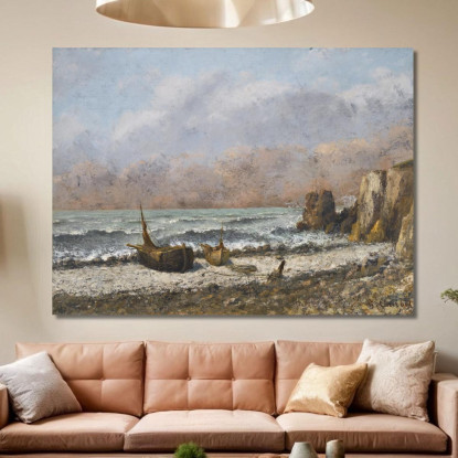 Due Barche Sulla Spiaggia Gustave Courbet cg62 quadro stampato su tela