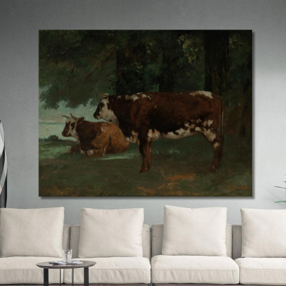 Due Mucche Marroni Gustave Courbet cg64 quadro stampato su tela
