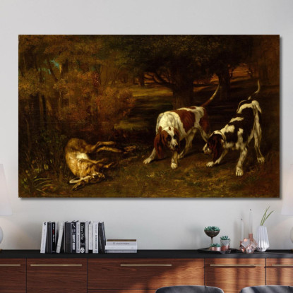 Cani Da Caccia Con Lepre Morta Gustave Courbet cg78 quadro stampato su tela