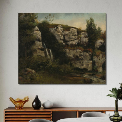 Paesaggio Con Scogliere Rocciose E Una Cascata Gustave Courbet cg94 quadro stampato su tela