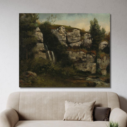 Paesaggio Con Scogliere Rocciose E Una Cascata Gustave Courbet cg94 quadro stampato su tela