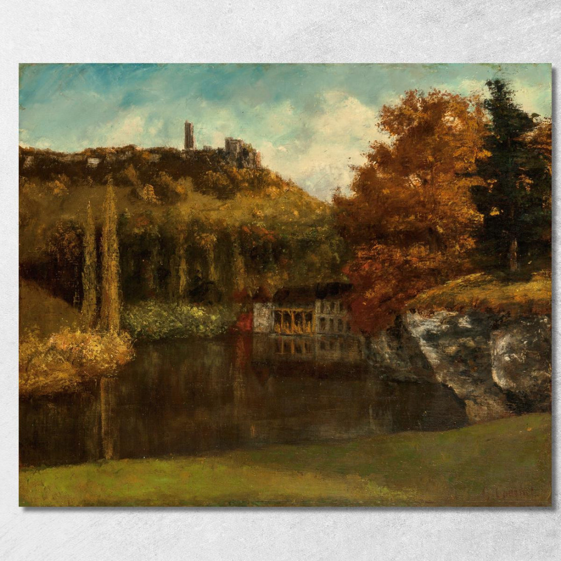 Il Lavoir Vista E Rovine Del Castello Di Scey-En-Varais Gustave Courbet cg100 quadro stampato su tela Il Lavoir Vista E Rovine Del Castello Di Scey-En-Varais Gustave Courbet cg100 quadro stampato su tela