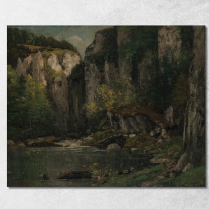 Fiume E Rocce Gustave Courbet cg145 quadro stampato su tela