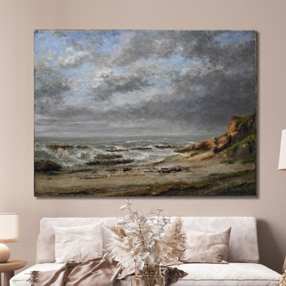Veduta Di Un Mare Agitato Vicino Ad Una Scogliera Gustave Courbet cg191 quadro stampato su tela