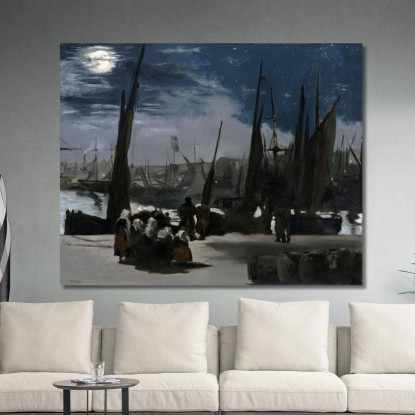 Clair De Lune Sul Porto Di Boulogne Chiaro Di Luna Sul Porto Di Boulogne 1869 Édouard Manet emt24 quadro stampato su tela