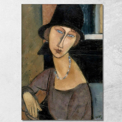 Jeanne Hébuterne Con Cappello E Collana Amedeo Modigliani amd22 quadro stampato su tela