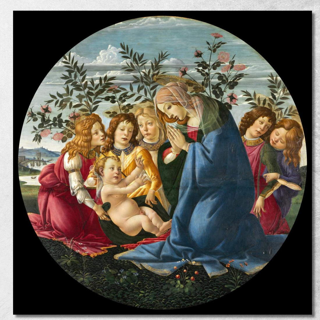 Madonna Adorante Il Bambino Con Cinque Angeli Sandro Botticelli sbt18 quadro stampato su tela Madonna Adorante Il Bambino Con Cinque Angeli Sandro Botticelli sbt18 quadro stampato su tela