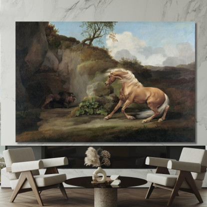 Cavallo Spaventato Da Un Leone 1762-1768 George Stubbs gst21 quadro stampato su tela